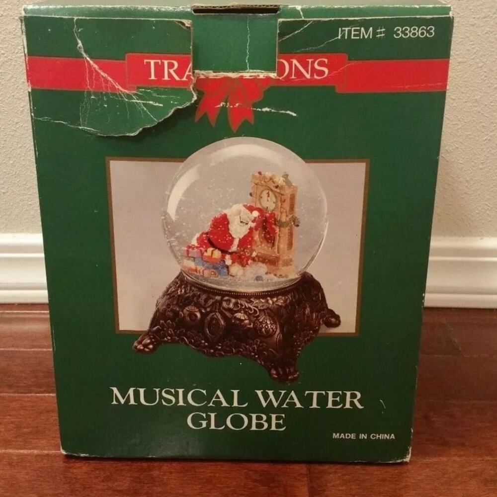 VINTAGE Traditions Musical Water Snow Globe Ball Santa Ornate Paw Foot Base